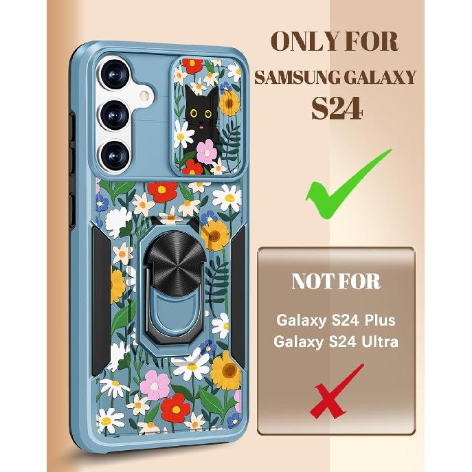 for Samsung Galaxy S24 Case Cute Aesthetic S24 Case with Camera Cover & Ring Stand for Samsung S24 Case for Women Girls Boy Shockproof for S24 Phone
