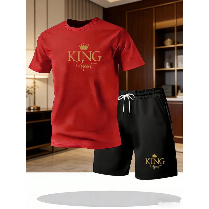 Men's Summer Casual Sportswear Round Neck Short Sleeved T-shirt Shorts 2-piece Set Men's Short Sleeved T-shirt and Shorts Set