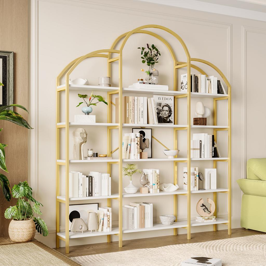 170 x 26 x 190 cm Shelf in simple style, steel tube-MDF, five layers of storage space, unique cloud shape, easy to assemble and clean, Gold + White