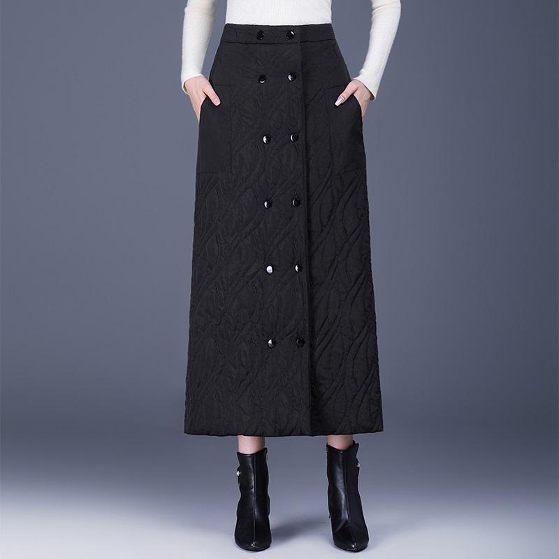 

пуховик с хлопковой подкладкой больших размеров с высокой талией винтажный весенний осенний зимний повседневный свободный длинный для женщины юбки женская юбка XXL чёрный