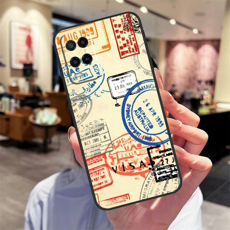 

Retro Post Card Passport Stamps Case For Oppo A17 A77 A80 A40 A60 A98 A78 A18 A38 A58 A16 A76 A96 A74 A94 A54 A57S A15 Cover OPPO A96 4G