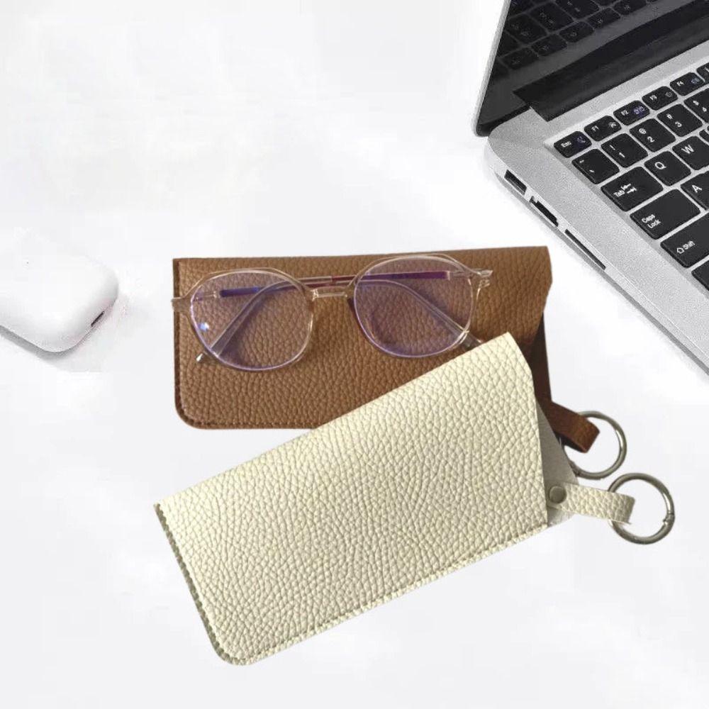 With Keyring Sunglasses Pouch PU Leather SunGlasses Holder Hanging Sunglasses  Eyewear Accessories