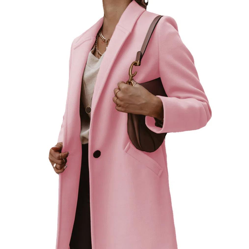

2026 New Women s Wool Blend Trench Coat, Lapel Collar Mid-Length Button Front Overcoat for Autumn Winter Casual Wear 3XL рожевий