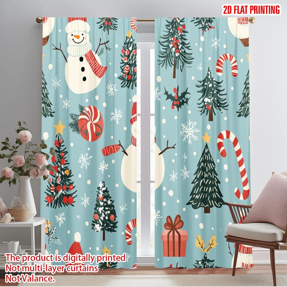 

2pcs,2D plane printing Popular Curtain Panels Cute Snowman Christmas Tree Polyester Easy Install (without rod) Home Decor 52.50×116.00 CM 2pcs