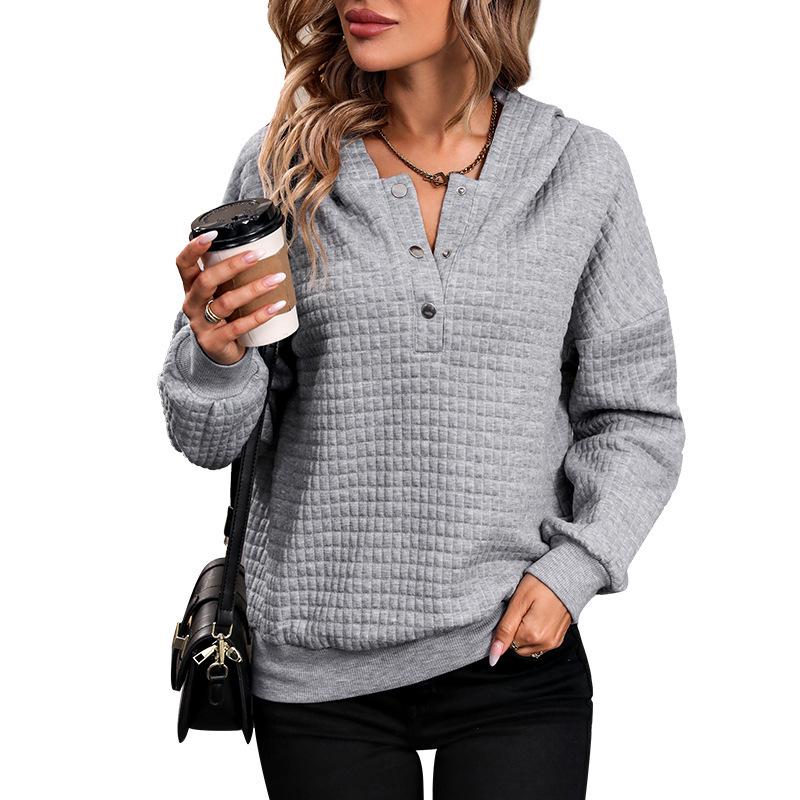 TikTok Women's Textured Hooded Long Sleeve Sweatshirt - Autumn/Winter 2026 European American Loose Casual Top