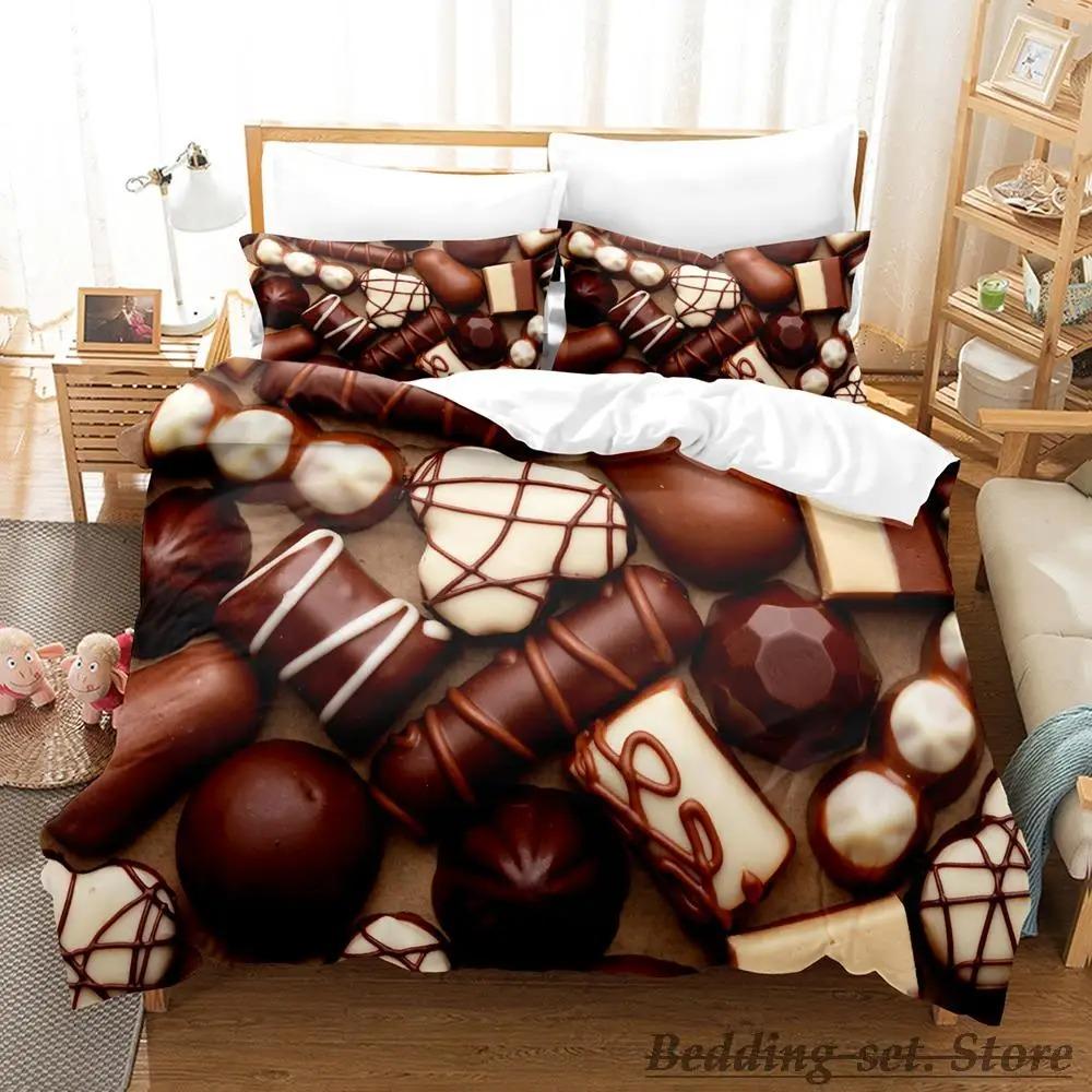 Chocolate Pattern Bedding Set Single Twin Full Queen King Size Anime Duvet Cover for Adult Kid Bedroom