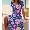 Letnia moda damska dekolt w serek z krótkim rękawem i nadrukiem kwiatowym, seksowne sukienki z krótkimi spódnicami