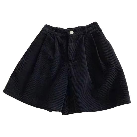 Vintage-Cord-Damen-Shorts, elastisch, hohe Taille, Knopf, Reißverschluss, Shorts, Taschen, weites Bein, kurze Hose