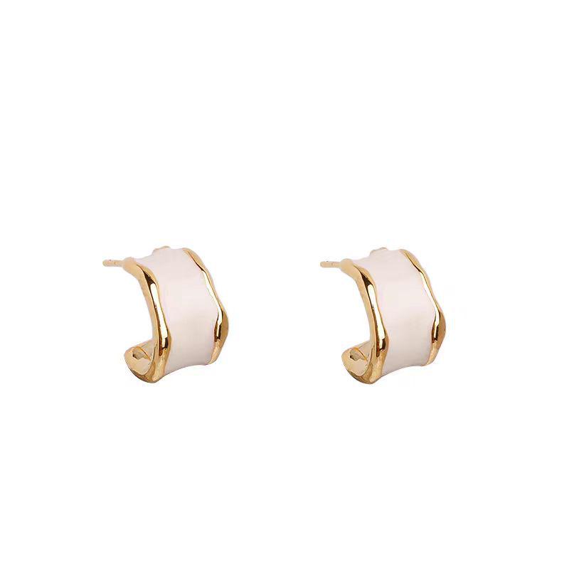 French Retro C-Shaped Glazed Drop Earrings: Elegant, Versatile, Luxurious Women's Jewelry