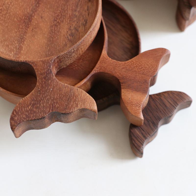 1/4Pcs Japanese Vintage Wooden Fish Trays Dish Solid Wood Sauce Acacia Hand-painted Tableware Dipping Household Commercial