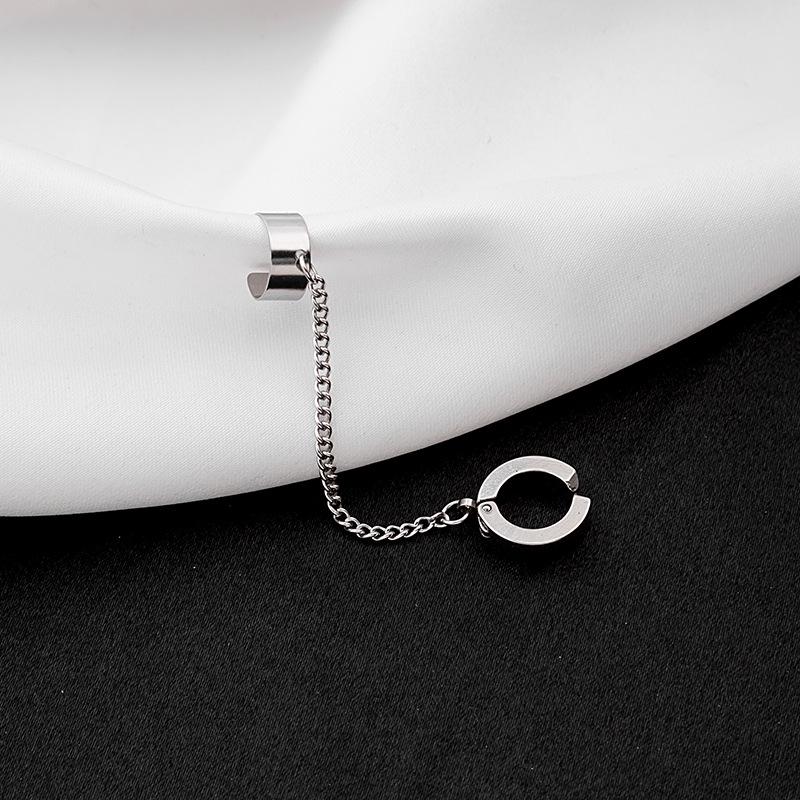 Stainless Steel Chain Stud Earrings - Minimalist Hong Kong-Style Ear Cuffs & Hip-Hop Clips
