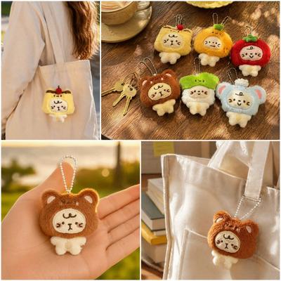 Cartoon Headgear Plush Cat Figurine Pendant Multicolor Keychain Decoration  For Girls