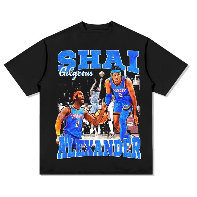 

Stylish Black Shai Gilgeous-Alexander Thunder Basketball Star Graphic Casual Cotton Short-Sleeve T-Shirt 4XL