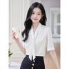 Taluoman Women's Short Sleeve Chiffon Tie-Neck Blouse