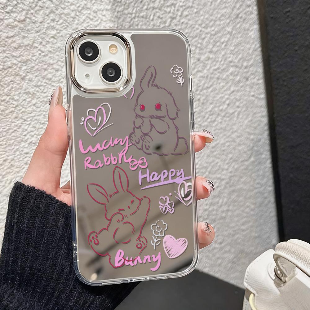 Trendy Cartoon Makeup Mirror Phone Case For IPhone 17 16 15 14 13 12 11 Pro Max 16E 17E Plus Bumper Shockproof Hard Cover Cases