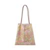 [DGAZ] Cotton Tote Bag with Thin Leather Strap, Large Capacity, Lightweight, Multi-Storage, Floral Print, for Shopping, Commuting, and Travel (Golden