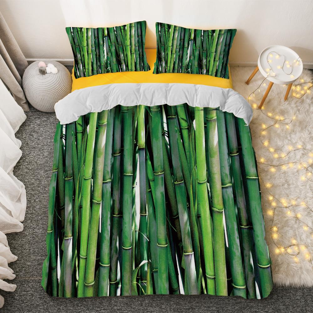 Bambus Dynetrekksett Grønn Natur Plante King Size Polyester Dynetrekk med Putetrekk for Barn Gutter Jenter Sengetøysett