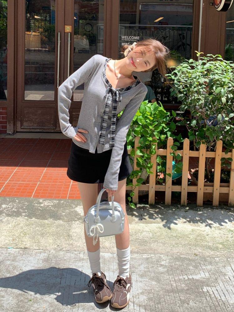 Women's Autumn Slim Fit Retro Lace-up Bow Tie Long Sleeve Top