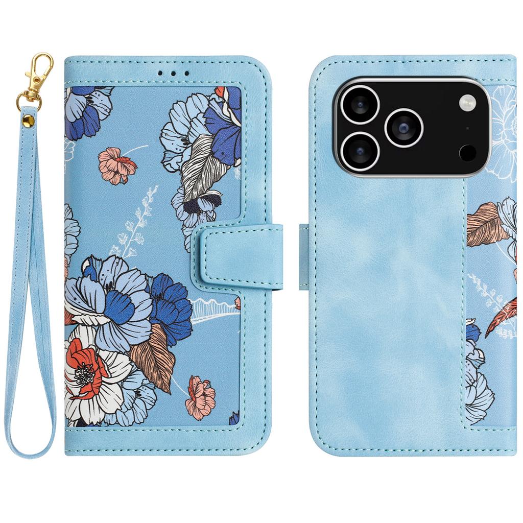 For iPhone 17 Pro Case PU Leather Floral Phone Cover with Card Slots