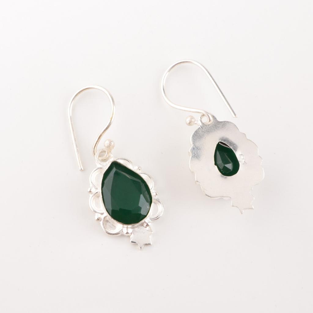 Green Onyx Gemstone Earrings 925 Sterling Silver Handmade Jewelry Gift For Mom EE-163-20