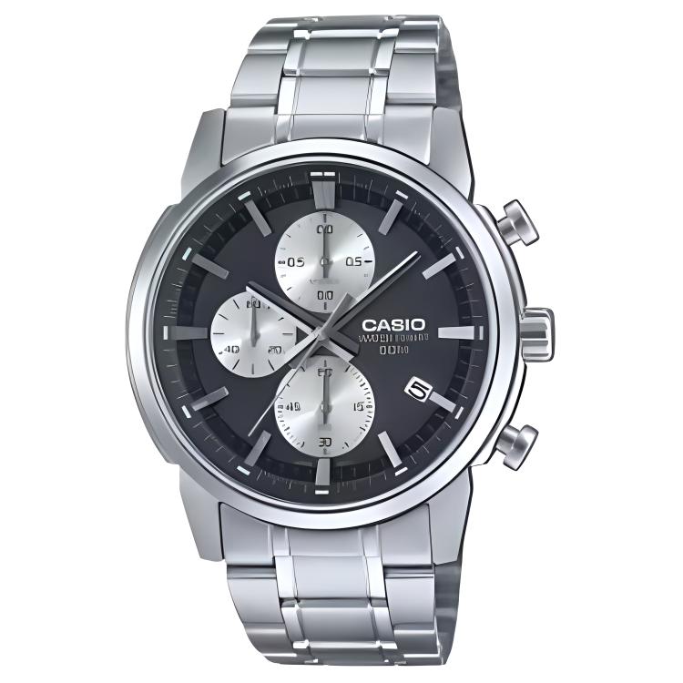 CASIO Quartz Movement Stainless Steel Strap Watch Unisex Black Dial MTP-E510D-1A2 Black Dial