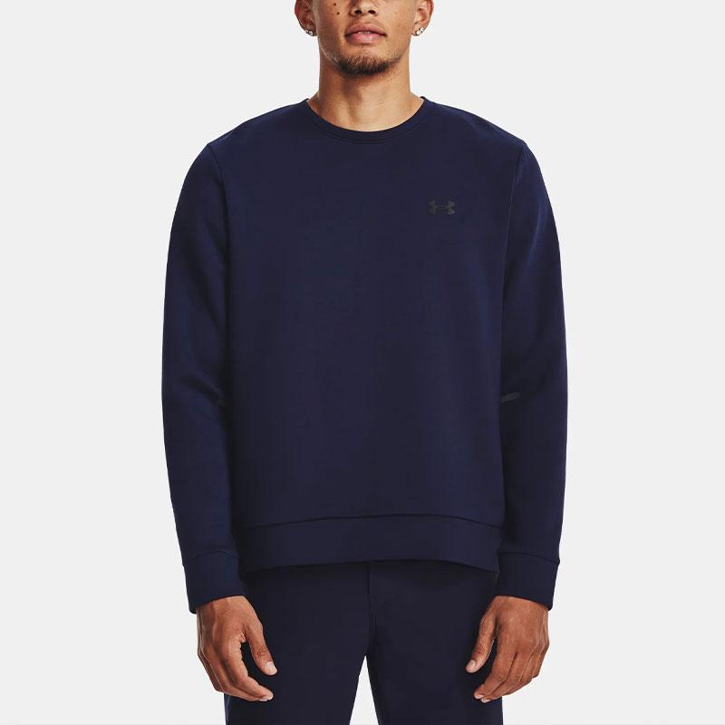 Under Armour Unstoppable Fleece Crew Solid Color Round Neck Pullover Long Sleeve Sweatshirt Men sweatshirt Navy-Blue 1381688-410