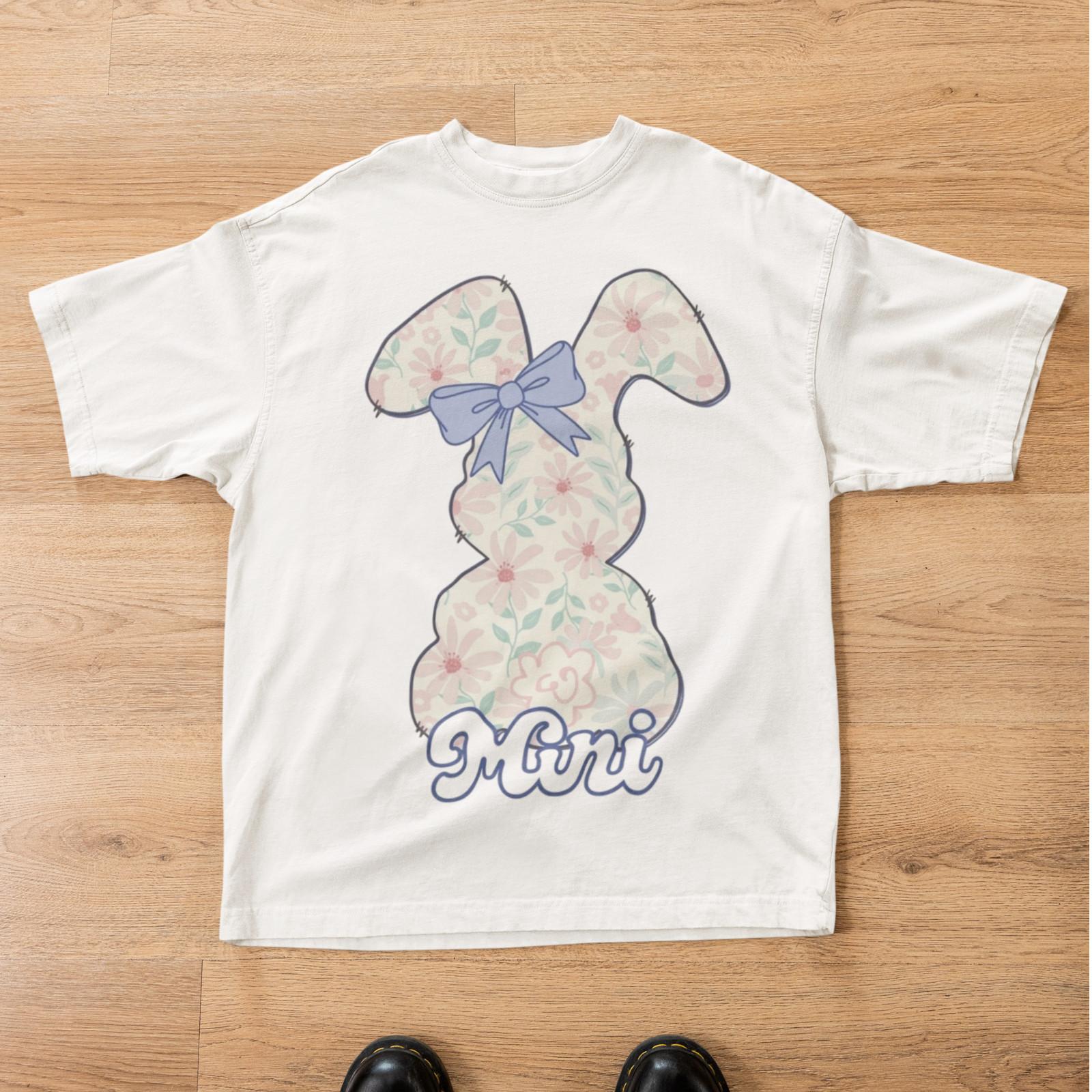 Mini Mom s Day Floral Bunny T-Shirt Cute Rabbit Blue Daisies Bow Tee S