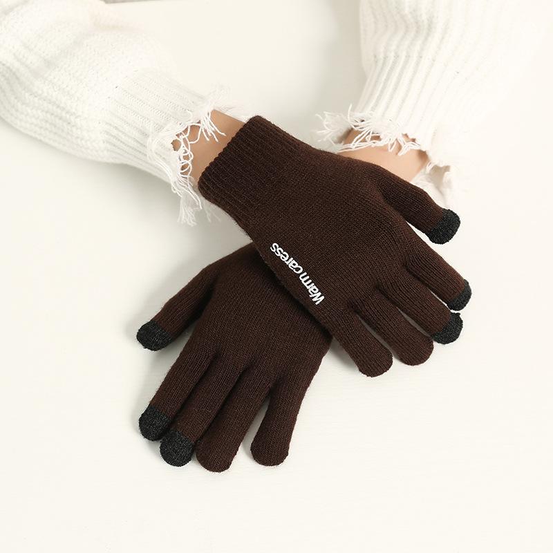 Knitted writing gloves men and women couples autumn and winter piled thickened wool to keep warm, non-slip and cold