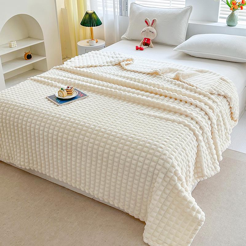 Plaid Faux Fur Rabbit Hair Striped Blanket for Sofa or Office Use