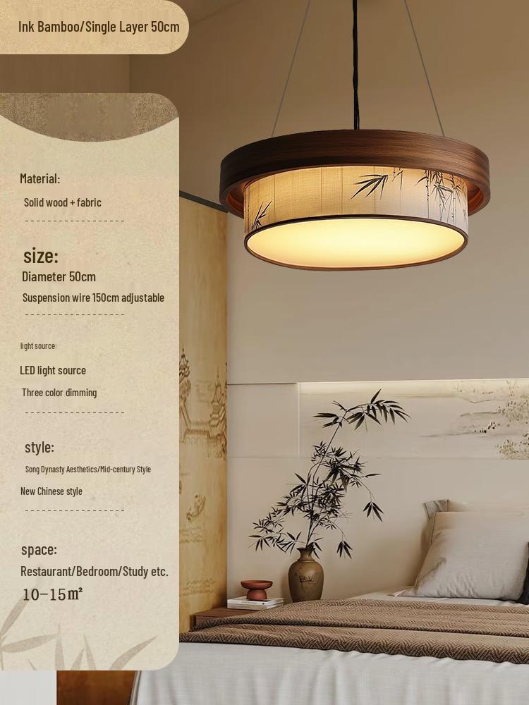 Walnut Bamboo Leaf Landscape Chandelier - Eye-Protecting Ceiling Light for Living Rooms, Bedrooms, and Tea Rooms