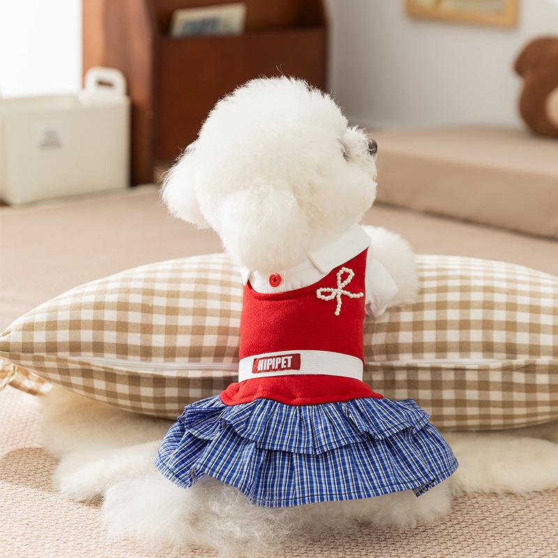 Pet clothes college pleated skirt teddy bear small medium dog couple clothes autumn and winter dog clothes