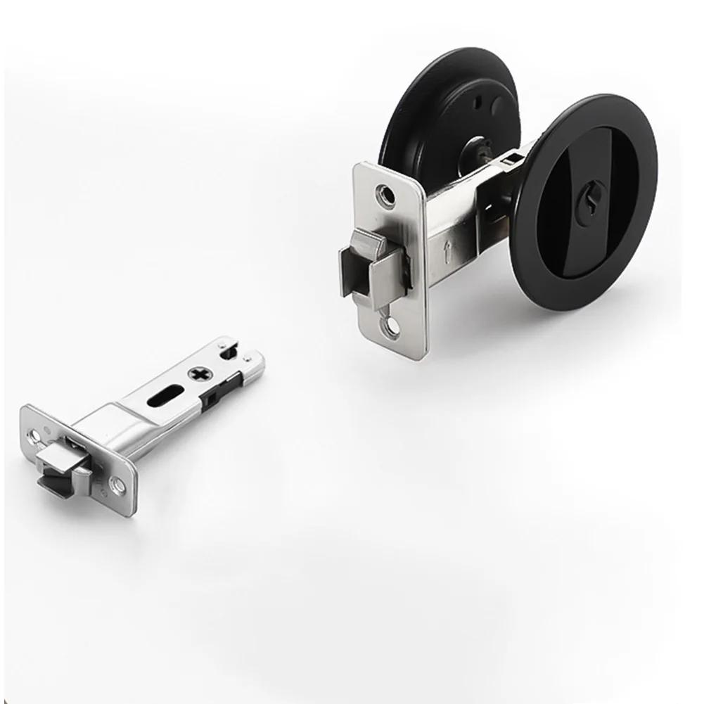 1pc Recessed Door Lock Privacy Pocket Door Lock Handle Lock Bathroom Sliding Door Invisible Indoor Locker  Keyless Hardware
