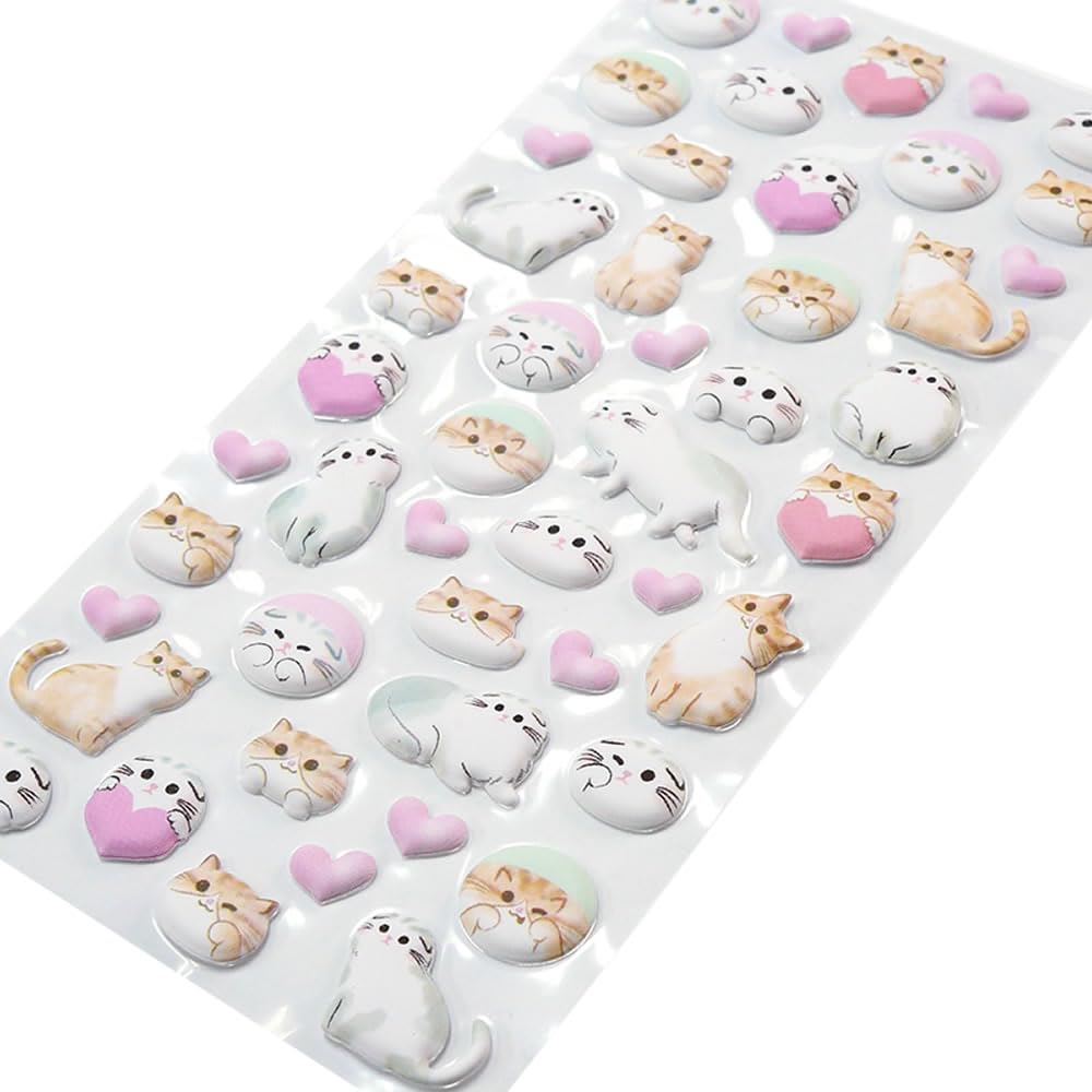 Puffy Animal Stickers Cat Stickers Puffy and Soft Planner Album EVA Material W90 x H175mm - - - Cat, Heart, Animal, Decoration, Diary, - -
