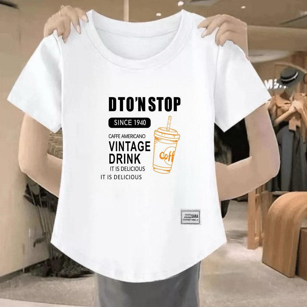

Women s Casual Short-Sleeve T-Shirt: Summer, Loose Fit, Round Neck, Letter Print, Slimming Design. XL
