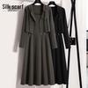 Sibaishun Women's Elegant Long-Sleeve Jacket & Vest Dress Set
