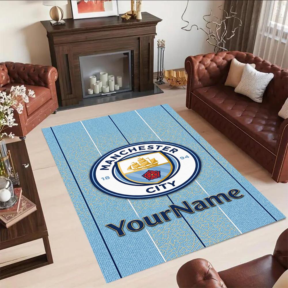 Manchester City Customize Text Floor Rug Office Rug Design for Dormitory Dining Room Foyer Hallway Anti-slip Rug Office home decor Wedding Party Gift