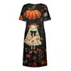 Damen Halloween Bedrucktes Freizeitkleid - Rundhals mit Taschen, Lockere Passform für Damen