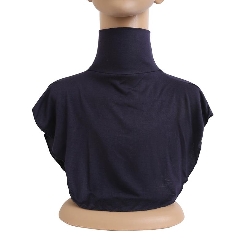 Womens Muslim Modal Fake False Collar Islamic Hijab Extensions Turtleneck High Neck Cover Warmer Bright Solid Color Half Top