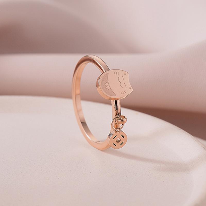 Titanium Steel Ring Rose Gold Zircon Couple Open Adjustable Finger Ring Fashion Jewelry