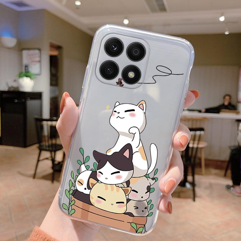 Genomskinligt Fodral För Honor X8a Stötsäkert Skydd Tecknad Söt Katt Mjuk Silikon Fundas För HonorX8a X 8A Genomskinlig 6.7'' Väskor Coque