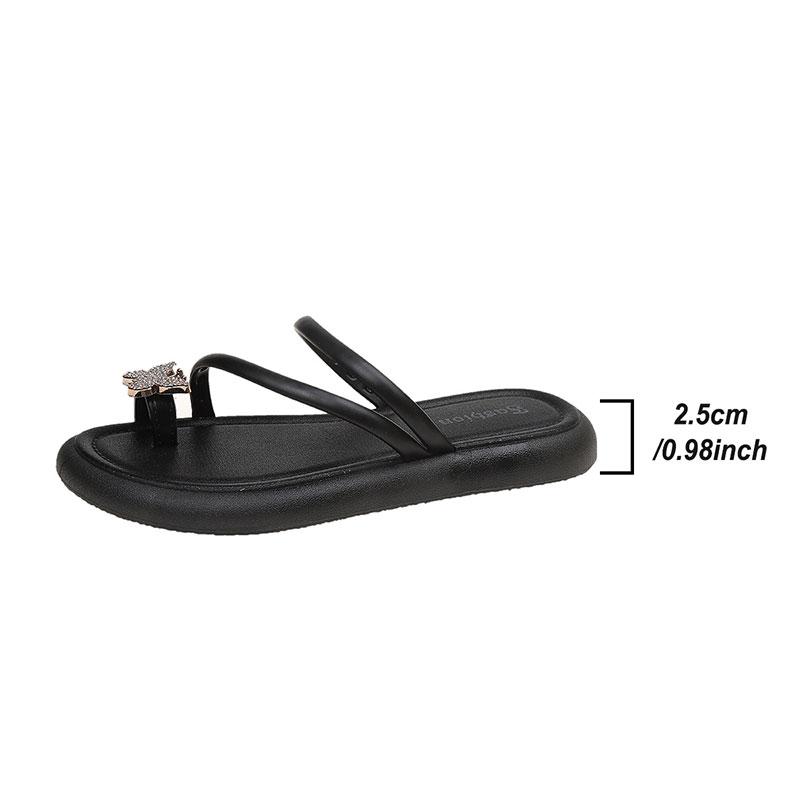 Fashion Shiny Crystal Butterfly Flat Slippers Women Plus Size Light Comfort Clip Toe Slippers Summer Thick Sole Platform Casual Slides