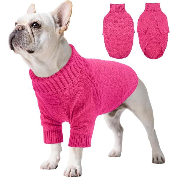 Kuoser XS Dog Sweater, Warm Winter Fall Puppy Sweaters for Extra Small Dogs Boy Girl, Solid Pullover Turtleneck Knit Sweater Thick Long Sleeve