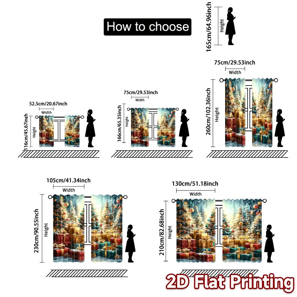 2pcs  Curtains Christmas Trees Gifts Snowflakes Sparkle (2) Light Filtering Modern Curtains Machine Washable Fabric Curtains All