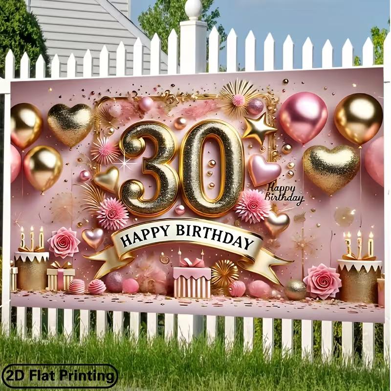 2D Flat Print 30th Birthday Photography Backdrop, Rose Gold Party Background
