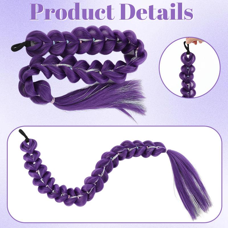 32inch Braided Purple Hair Ponytail with Tinsel Hair Wig Super Long Extensions Shiny Tinsel Hair for Kids Party Use Purple Wig
