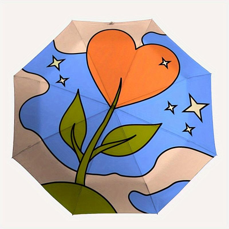 

1pc Heart Flower Folding Umbrella , 8 Ribs Casual Durable Lightweight Portable Travelling Umbrella For Men & Women yy250728108