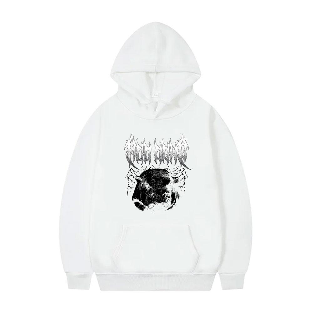 Vintage Moo Deng Print Hoodie Fuuny Baby Hippo Meme Hooded Sweatshirt Men Women Fashion Casual Oversized Fleece Cotton Hoodies