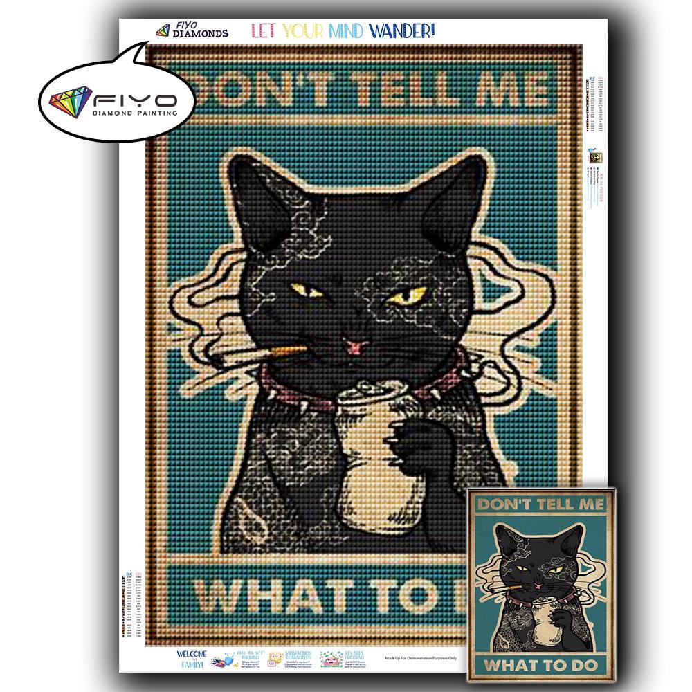 5D DIY Diamond Painting Black Cat Diamond Embroidery Vintage Cartoon Cross Stitch Picture Of Rhinestones Home Decor