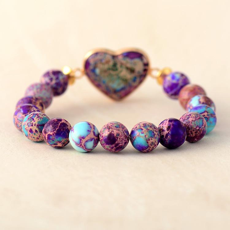 Classic Women's Imperial Stone Heart-shaped Elastic Bracelet, a Popular Handmade Jewelry Item In Europe and America.