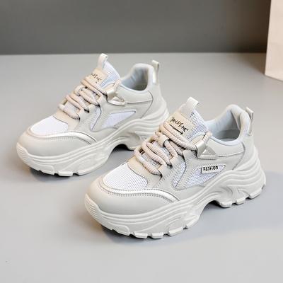 Λευκά Αθλητικά Γυναικεία Παπούτσια Πλατφόρμας με Κορδόνια Χοντρή Σόλα Αθλητικά Παπούτσια Γυναίκα Δερμάτινα PU Αναπνέοντα Παπούτσια Περιπάτου Γυναικεία